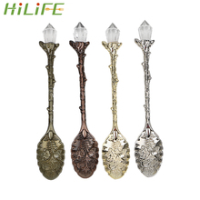 HILIFE-cuchara de café con cabeza de cristal y diseño Retro, accesorios de cocina de Metal tallado, para postres y helados, 11cm de longitud 2024 - compra barato