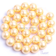 Cuentas sueltas de forma redonda de concha de 12mm, bonito amarillo, hilo de 15 ", DIY, fabricación de joyas creativas, w129 2024 - compra barato