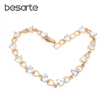 19cm Heart Crystal Women Charm Bracelets Gold Femme Brazalete Pulseras Mujer Bracciali Donna Bilezik Armbandjes Wristband B1201 2024 - buy cheap