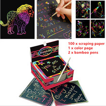 Arte em papel para coloração infantil, 100 peças, cartões mágicos de ambos os lados para raspar brinquedos de desenho para crianças 8.5cm 2024 - compre barato