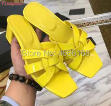 Vinapobo-zapatillas de tacón grueso para mujer, Sandalias de tacón alto con punta abierta, color amarillo y rosa, para verano, 2019 2024 - compra barato