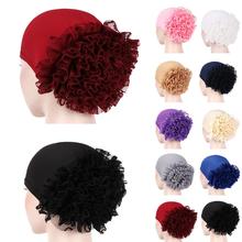 2019 Fashion Women Flower Muslim Hijab Ruffle Cancer Chemo Hat Beanie Scarf Turban Head Wrap Cap Bonnet Inner Cap Solid Color 2024 - buy cheap