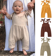Newborn Cute Baby Girls Linen Romper Sling Belt Loose Solid Cotton Jumpsuit Sleeveless Round Neck Sunsuits Summer Clothes 0-24M 2024 - buy cheap