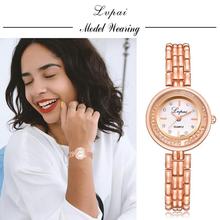 Lvpai relógios femininos de ouro rosê, pulseira vintage, relógio de marca de luxo, aço inoxidável com strass, relógio feminino 2024 - compre barato
