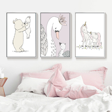 Bear Giraffe Lion Swan Nordic Posters and Prints Unicorn Wall Art Canvas Painting  Nursery Art Wall Pictures Kids Room Decor 2024 - buy cheap