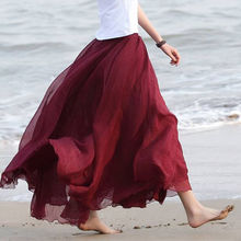 Summer Casual Skirts HOT Women Summer Boho Double Layer Chiffon Long Maxi Skirts Casual Elastic High Waist Pleated Skirts 2024 - buy cheap