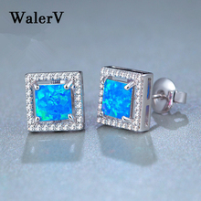 WalerV  New for Women's Set Fashion Charm Square Imitation Blue Fire Opal Ear Nails  Color Zircon Jewelry Gift 2024 - buy cheap