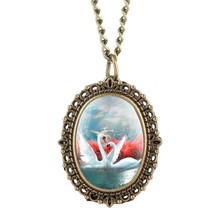 Retro Necklace Sweater Oval Double Swans Display Quartz Pocket Watch New Fashion Chain Pendant Clock Timepiece Gift Collectibles 2024 - buy cheap