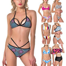 Sexy Print Floral Com Tiras Swimwear Mulheres Set Bikini New Push Up Biquini Maiô Feminino Brasileiro Praia de Banho Terno de Natação 2024 - compre barato