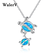 WalerV For Women Set  Color Fashion Cute Blue Opal Mom Turtle With Baby Pendant Necklace Love Jewelry Mother's Day Gift 2024 - buy cheap