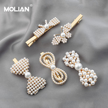 MOLIAN Bowknot Pearl Butterfly clip Headwear metal Hair pins accessories Gold bridal hair jewelry for women hair jewelry 2024 - buy cheap