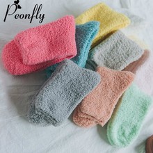 PEONFLY Thickening Solid Candy Color Cotton Socks women Autumn Winter Warm Lovely Coral Villus Towel Floor Socks hosiery female 2024 - buy cheap