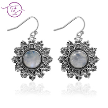 Natural Moonstone Round 6MMS925 Sterling Silver Earrings Vintage Chrysanthemum Earrings Engagement Party Anniversary Gifts 2024 - buy cheap