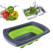 Kitchen Foldable Fruit Washing Strainer Vegetable Basket Collapsible Silicone Colander Square Over The Sink With Handle 2024 - buy cheap