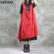 VONDA Women Dress 2020 Autumn Sexy V Neck Sleeveless Maxi Long Dresses Casual Loose Vintage Solid Vestidos Plus Size 2024 - buy cheap