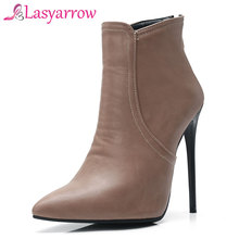 Lasyarrow Mulheres Ankle Boots Senhoras Apontou Toe de Salto Alto Botas Sexy Stiletto Bombas de Preto Cinza Botas Mujer Mulher OL Sapatos j185 2024 - compre barato