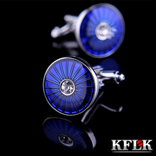 Kflk, camisa de luxo 2020, presente para homens, botões de punho, cristal, azul, alta qualidade, joias de abotoadura 2024 - compre barato