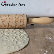 Qianxiaozhen Dog Pattern Wooden Rolling Pin Baking Cookies Wedding Gifts For Guests Wedding Decoration Kitchen 2024 - buy cheap