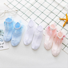 Babysocken-calcetines tobilleros de algodón suave para niños, medias de malla con volantes, transpirables, color blanco, rosa, azul 2024 - compra barato