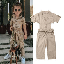 England Style Kids Baby Girl Jumpsuit Casual Short Sleeves Waist Hollow Out Backless Romper Bow Belt Solid Summer Sunsuit 2-7Y 2024 - buy cheap