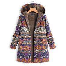 2019 размера плюс зима осень Женское повседневное флисовое пальто на молнии с капюшоном с длинным рукавом винтажное пальто с цветочным принтом куртки верхняя одежда для женщин 2024 - купить недорого