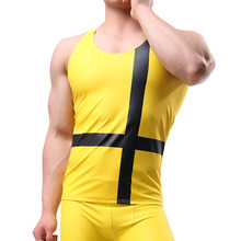 Camiseta sin mangas de cuero sintético para hombre, chaleco Sexy con estampado cruzado, estilo escénico, Europa y Estados Unidos 2024 - compra barato
