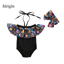 2Pcs Summer Kids Baby Girl Flower Ruffle Bikini Swimwear Bathing Suit Girls Swimsuit+Headband Beachwear 2024 - buy cheap