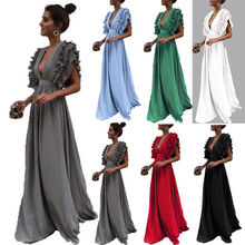 Платье женское, винтажное, длинное, с глубоким вырезом на спине и коротким рукавом, для вечеринки, пляжа, большого размера, L-3XL 2024 - купить недорого