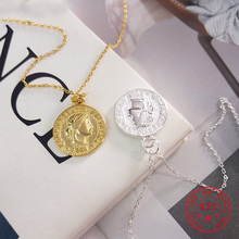 Factory Price 100% 925 Silver Fashion Minimalism Delicate Round Coins Pendant Necklace Fine Jewelry for Female 2024 - buy cheap