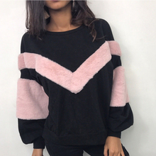 Women Plush Pitchwork Sweatshirt Stitching Long Sleeve Pullover Tops O Neck Hoodies Fashion Lady Winter Autumn Warm Tops 2024 - buy cheap