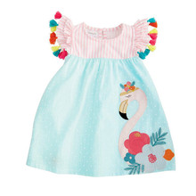 Летнее Повседневное платье с фламинго для маленьких девочек, одежда для новорожденных, хлопковая одежда с круглым вырезом 2024 - купить недорого