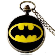 IBEINA reloj negro Batman tema Full Hunter cuarzo cadena con grabado Retro colgante de bolsillo reloj de cadena de regalo 2024 - compra barato