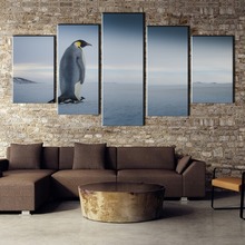 Arte decorativa moderna pinguim hd grande solitário 5 peças, arte de parede para casa decoração de parede arte 2024 - compre barato