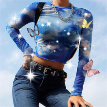 Sexy Women O Neck Transparent Mesh Sheer Long Sleeve Crop Top Shirt Blouse Tops 2024 - buy cheap