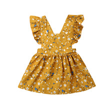 1-6Y Summer Toddler Baby Girl Princess Dress Sleeveless Flower Print Ruffles Yellow A-Line Dress Party Dresses 2024 - buy cheap