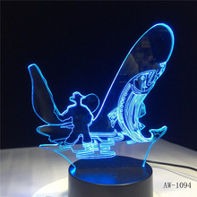 3D LED Night Light Go Fishing Fish with 7 Colors Light for Home Decoration Lamp Amazing Visualization Optical Illusion AW-1094 2024 - buy cheap