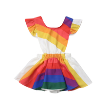 Vestido infantil feminino arco-íris, romper para festas, desfile, princesa, sem mangas, casual 2024 - compre barato
