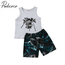 2019 Baby Summer Clothing Toddler Kids Baby Boy 1-6Y Clothes Sets Coconut Tree Tops T-Shirt +Leaves Short Pants Outfit Beachwear 2024 - buy cheap