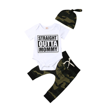 Citgeett Summer 3Pcs Newborn Baby Boy Camo Straight Outta Tops Romper Pants Hat Outfits Set Camouflage Casual Clothes 2024 - buy cheap
