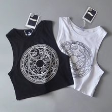 Rosa verão 2019 nova tank top mulher harajuku branco quente sol lua impressão gótico sexy colheita topos preto casual streetwear tanques topo 2024 - compre barato