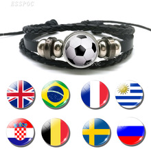 Soccer Bracelet Football Glass Cabochon Leather Bracelets Bangle Punk Jewelry France Russia Germany UK Flag Soccer fans Gift 2024 - buy cheap