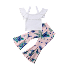 Little Girls Floral Flared Pants 2PCS Clothes Sets Toddler Girl Summer Strap Off  Shoulder Tops Pants Outfits 2024 - buy cheap