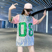Camiseta de beisebol harajuku, camiseta de manga curta, feminina, de cor brilhante, de manga curta, larga, moda urbana, hip hop, verão, #1724 2024 - compre barato
