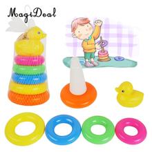 Adorable Yellow Duck Toy with 9 Plastic Rainbow Color Stacking Rings Tower Toy, Kids Toddler Bath Tub Play Toy Gift 2024 - buy cheap