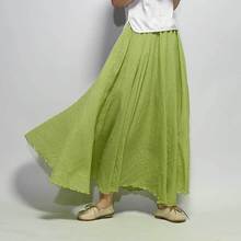 Falda larga de lino de algodón para mujer 2020 verano golosina color plisado A-line Big Circle Faldas Vintage cintura elástica playa Maxi falda 2024 - compra barato