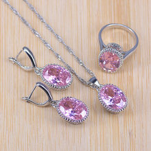 Princess Pink Crystal Silver Color Jewelry Sets For Women Party Wedding 3PCS Earrings Necklace Pendant Rings 2018 Newest 2024 - buy cheap