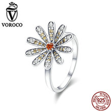 VOROCO Authentic 925 Sterling Silver Daisy Finger Rings for Women Clothing Accessories Fine Jewelry Party Gift Rings BNR011 2024 - buy cheap