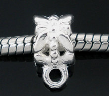 Lovely 50 PCs Silver Plated Flower Pattern Bails Beads Fit Charm Bracelets 12x6mm (B04694) 2024 - buy cheap