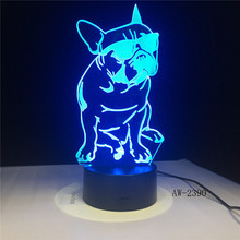 3D Французский бульдог светодиодный ночник для питомца щенка собаки с солнцезащитным стеклом декоративное освещение домашний декор изменение цвета настольная лампа AW-2390 2024 - купить недорого