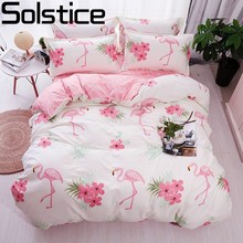 Solstice Home Textile pink Flamingo Cartoon Lovely Bedding Sets Duvet Cover Pillowcase Sheet Cover Set Twin Full Queen King Size 2024 - buy cheap